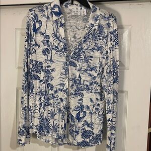 Nicole Miller Blue and White Botanical Women's Shirt